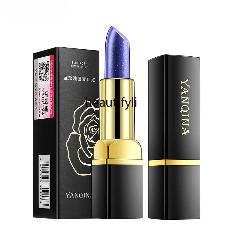 zq Blue Fairy Princess Lipstick Temperature Gradient Waterproof Makeup Long-Lasting Color Non-Stick Cup Blue Rose Lipstick