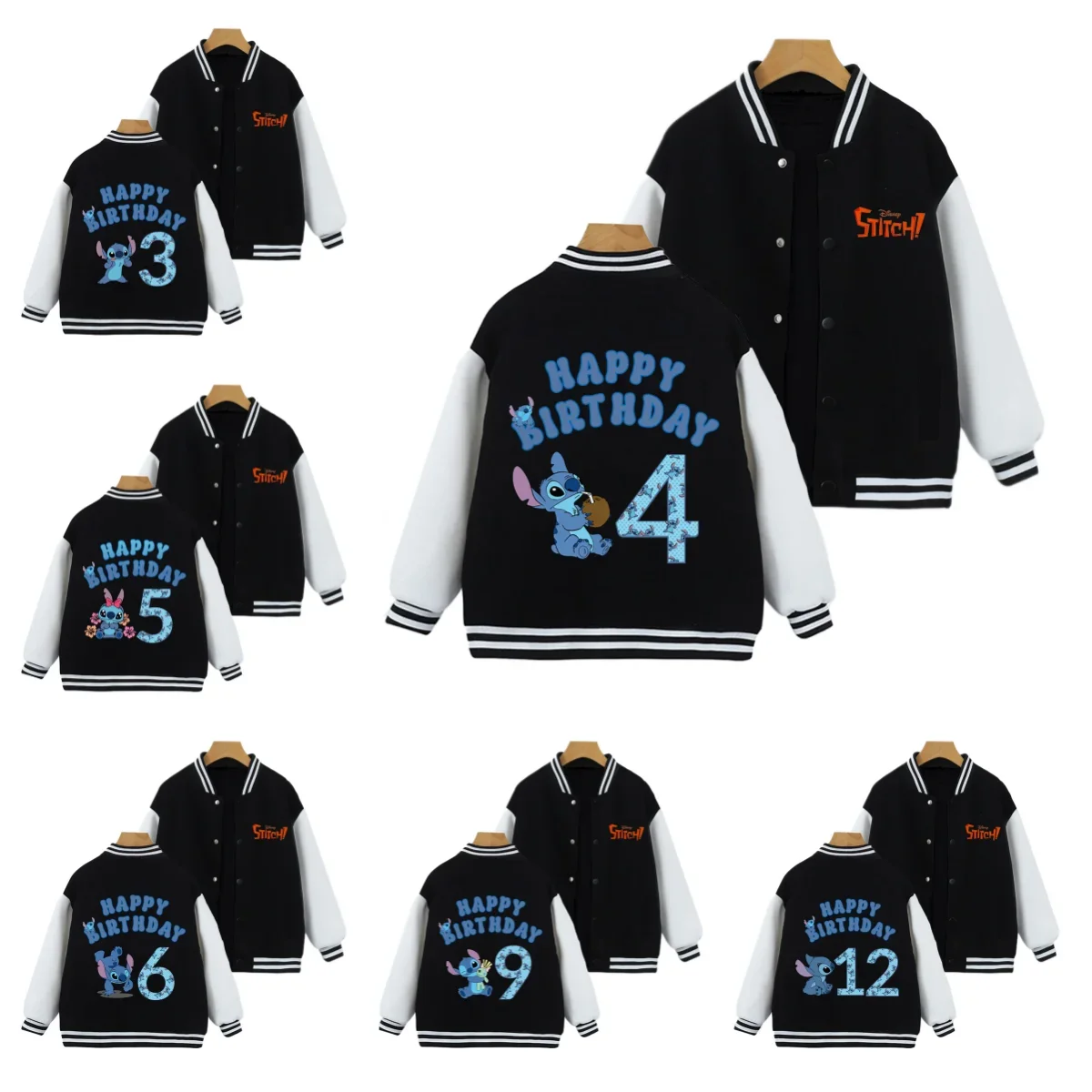 

Stitch baseball uniform 2025 Children Birthday Number 3-12 Kids jacket Top autumn Casual Clothes Boutique Boy Girl coat Gifts