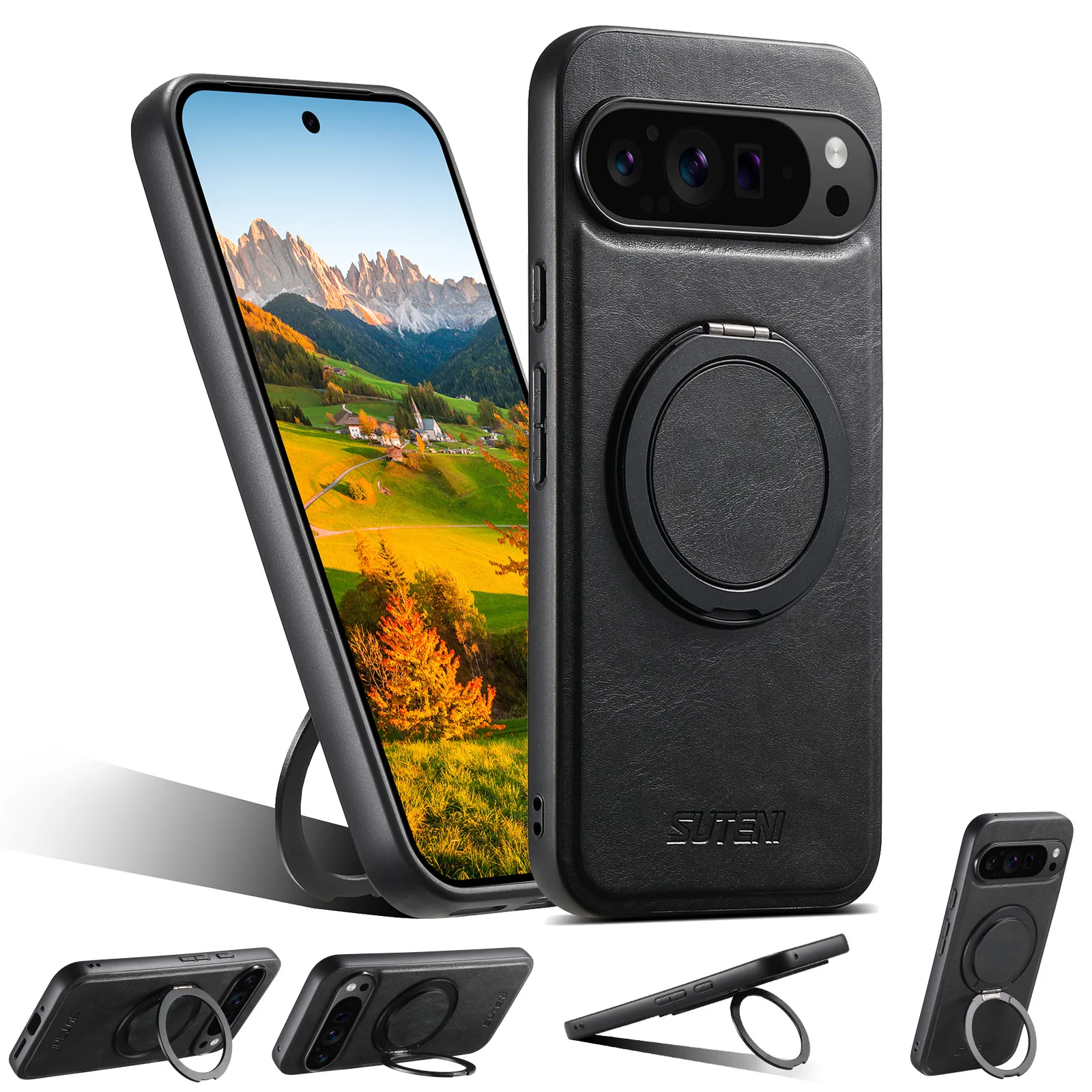 

For Google Pixel 9 Pro XL/9 Pro Phone Case Leather Magsafe Charging 360 Rotating Stand Tpu For Pixel 8/7/6 Series Leather Cover