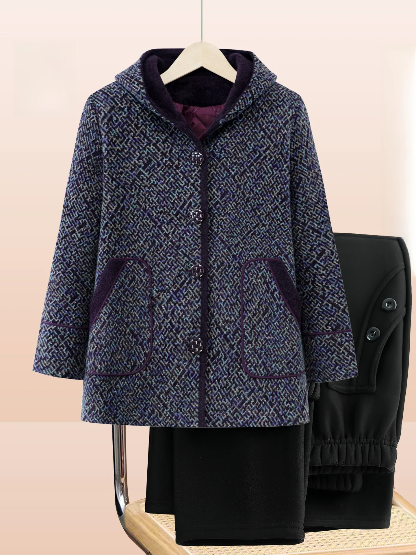 

Ele plus Size Autumn Winter Jaet with Hood Mid-Length for plus Size Women ly Women's Faion High-Quali Print De...