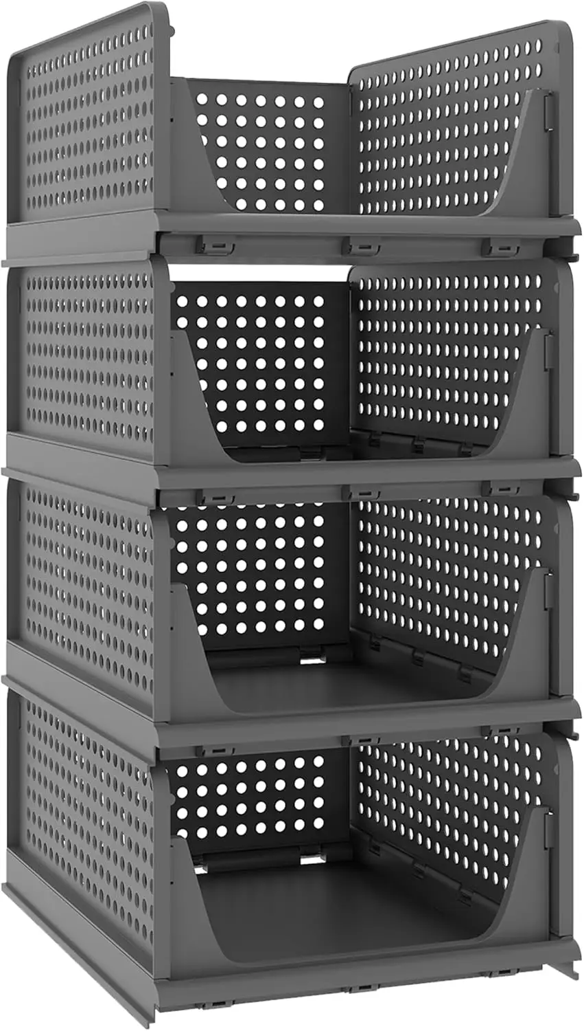 

Stackable Plastic Storage Basket-Foldable Closet Organizers Storage Bins 4 Pack-Drawer for Wardrobe Cupboard Kitchen Bathroom