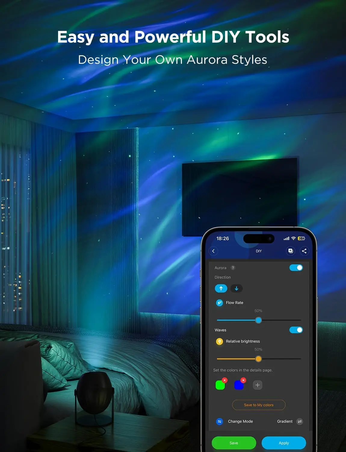 Smart Aurora Star Light Projector with Alexa, Google Assistant, 52 Scenes & White Noise for Bedroom
