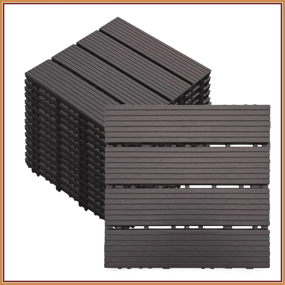 Plastic Interlocking Deck Tiles (84 Pack) - 12''x12'' Outdoor Patio Flooring, Decking Tiles for Poolside, Backyard, Balcony