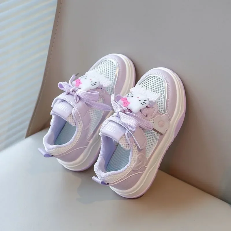 

2025 Summer Hello Kitty Anime Sanrio Mesh Casual Sneakers Cute Cartoon Kawaii Breathable Sports Shoes Girls Gifts for Kids