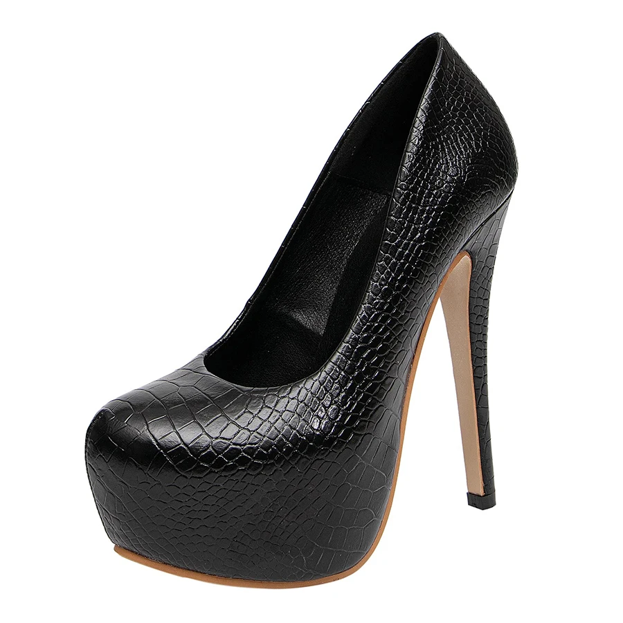 Big Size 35-45 Punk Platform Women Pumps 2025 Round Toe Super High Heels 16CM Crocodile Pattern Leather Shoes Ladies Party Sexy