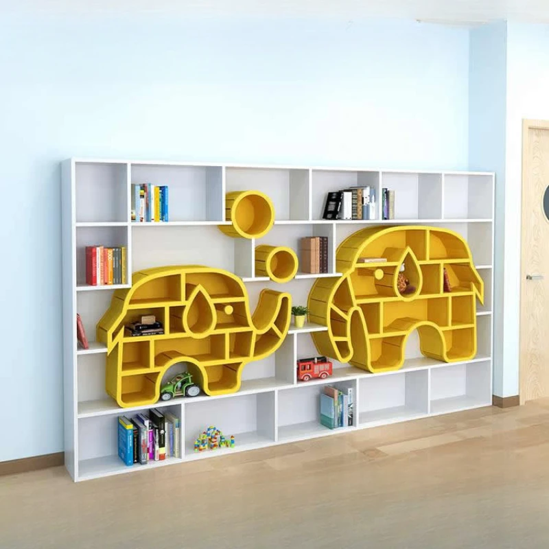 Bookcase Cartoon Elephant Bookcase Floor Storage Cabinet Children's Picture Book Shelf Kindergarten Full Wall Grid Bookcase