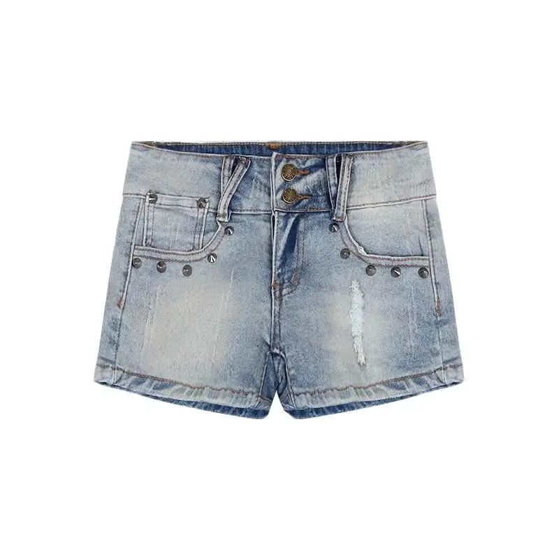 アメリカンレトロリベットデニムデザインストレッチローライズウルトラショーツ新しい夏スタイルホットひよこ痩身