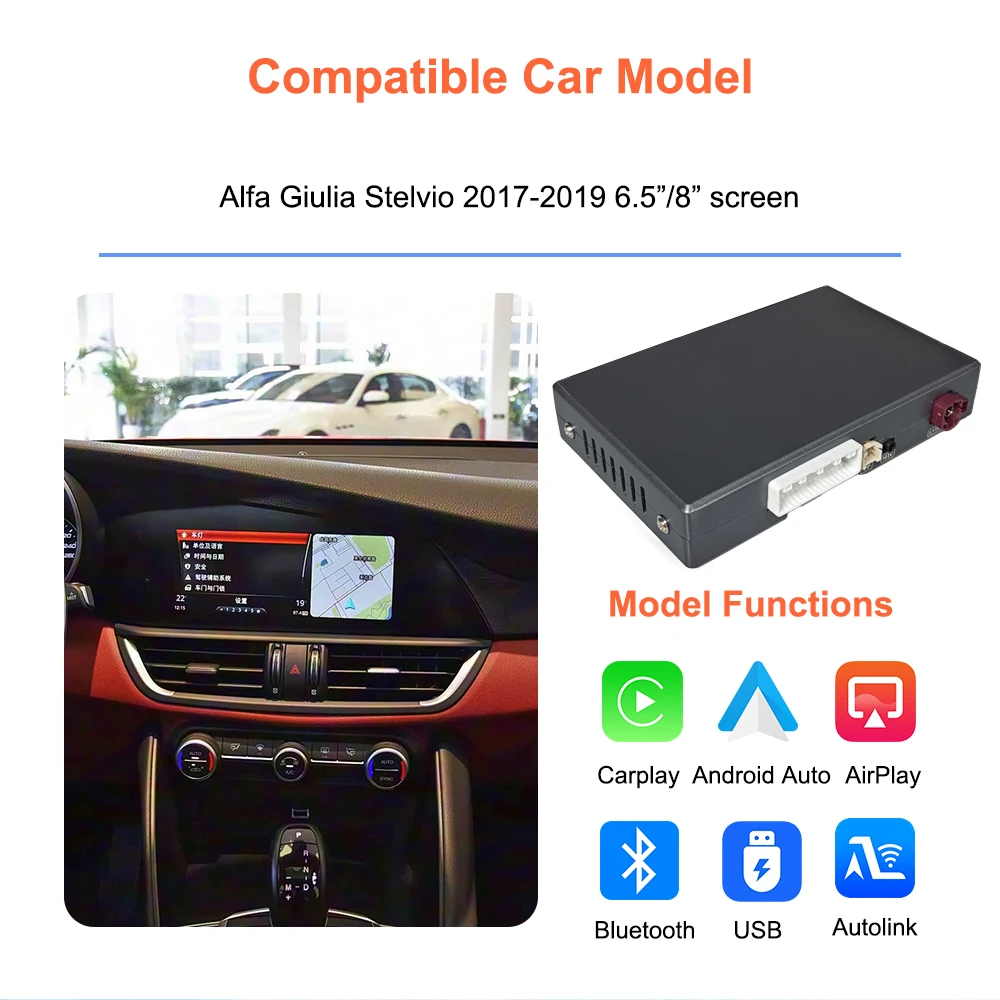 Bonroad Wireless Carplay Android Auto OEM Upgrade Decoder Box für Alfa Romeo Stelvio & Giulia 2017-2020 Airplay Mirror Link – Detail 3