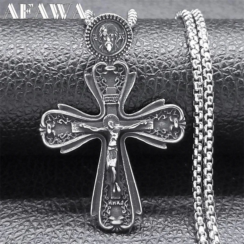 Punk Jesus Crucifix Cross Pendant Necklace for Women Men Stainless Steel Male Biker Chain Jewelry corrente masculina NZZ432S02