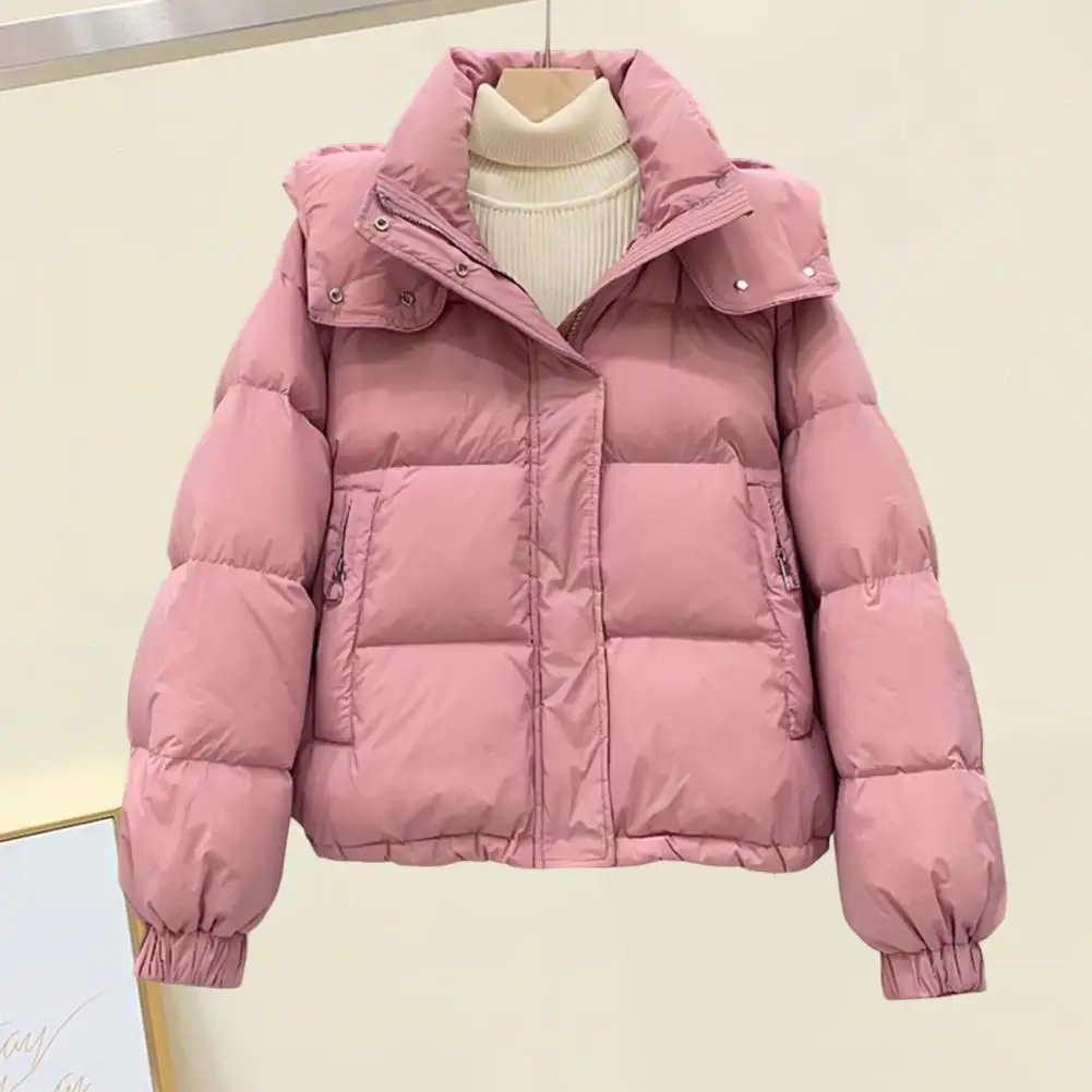 Chaqueta de plumón con capucha para mujer, abrigo de algodón con capucha, bolsillos con cremallera, puños elásticos, grueso, a prueba de viento, Invierno