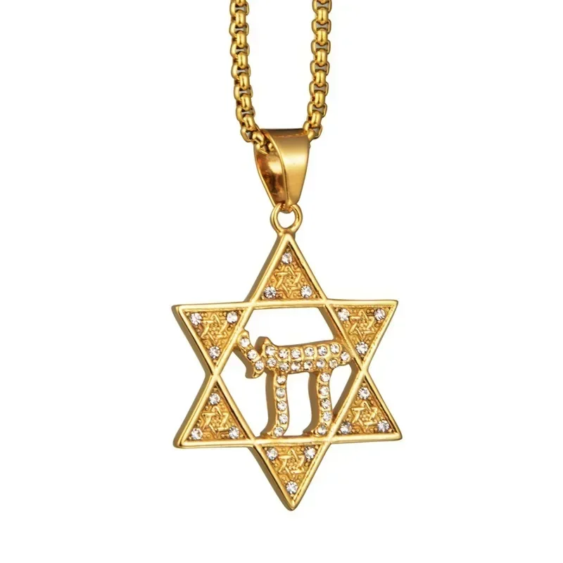 

2025 New Star Necklace Jewish Satellite Hexagram Titanium Steel Gold-plated Pendant