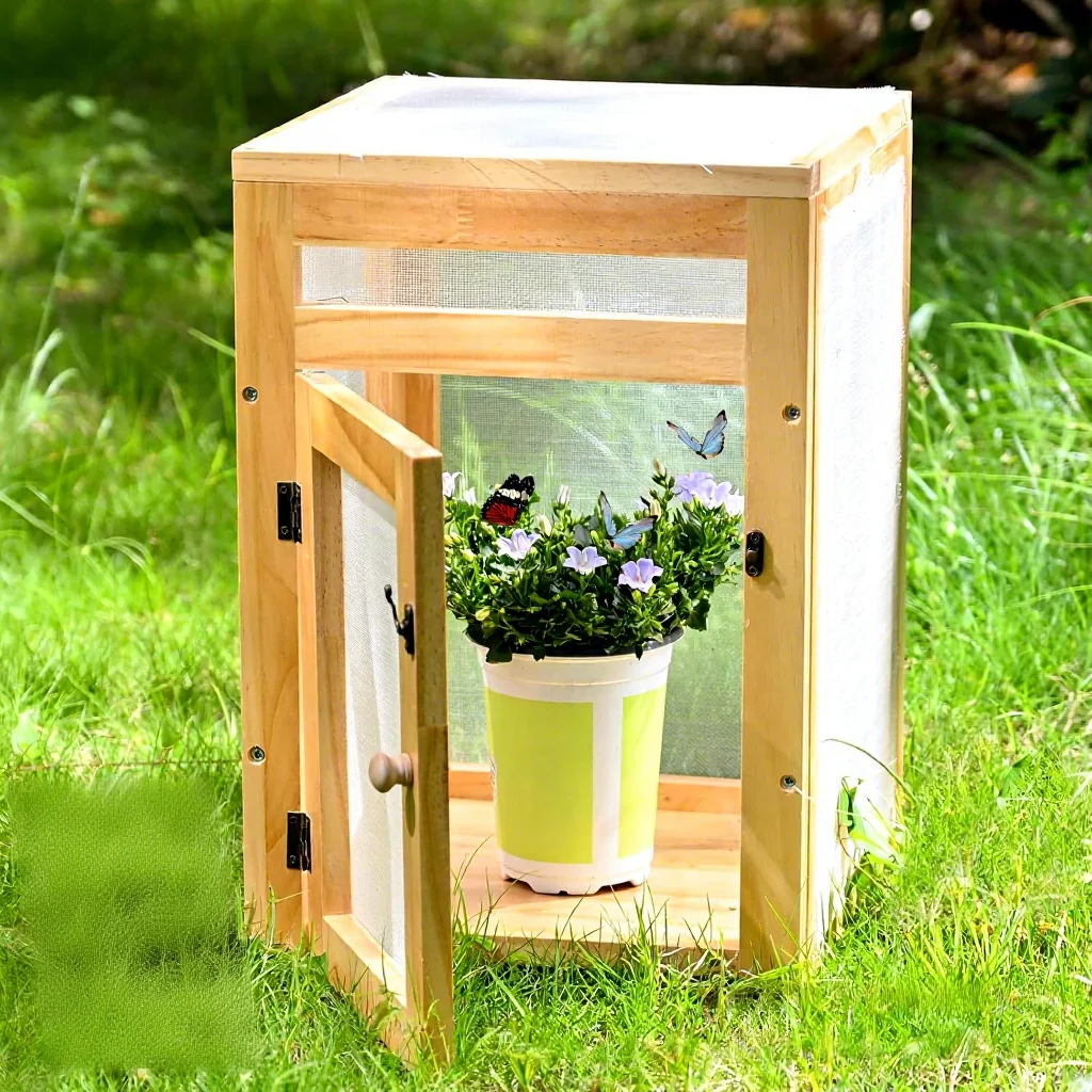 

Wooden Movable Insect Observation House Butterfly Hatching Box Garden-Insect Habitat Kids' Insect Growth Kit All Seasons