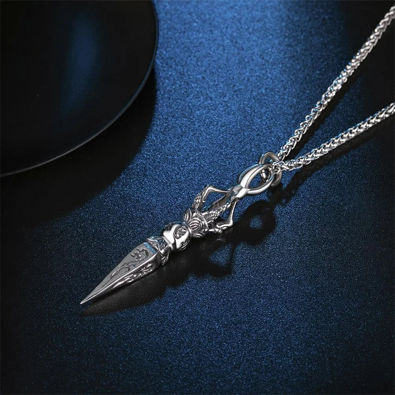 New Arrival Demon Subduing Pestle Pendant For Men Jewelry Ethnic Style Relief Vajra Amulet Necklace Male Sweater Chain