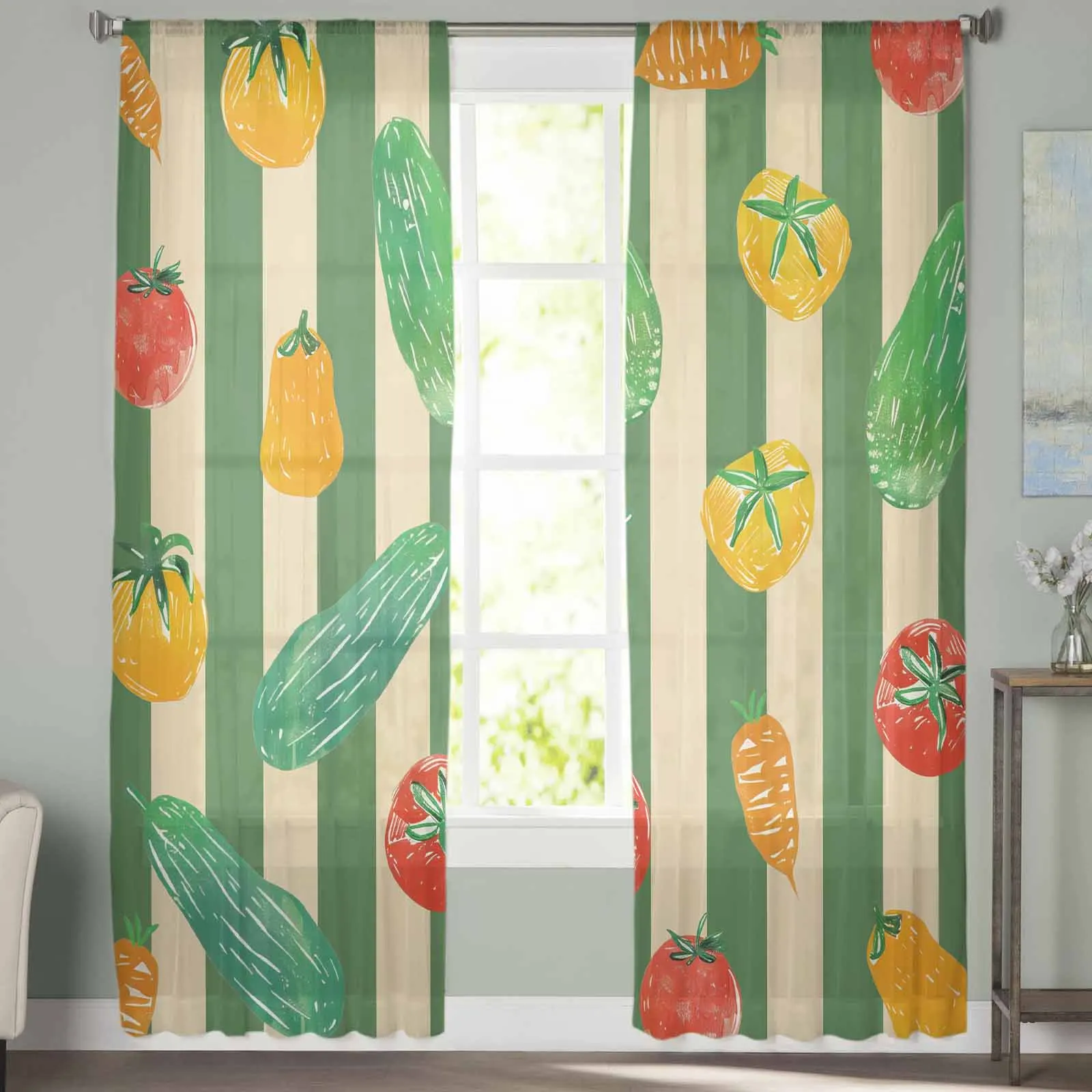 Tomatoes Cucumbers Carrots Curtains For Living Room Bedroom Kitchen Decoration Window Tulle Curtain