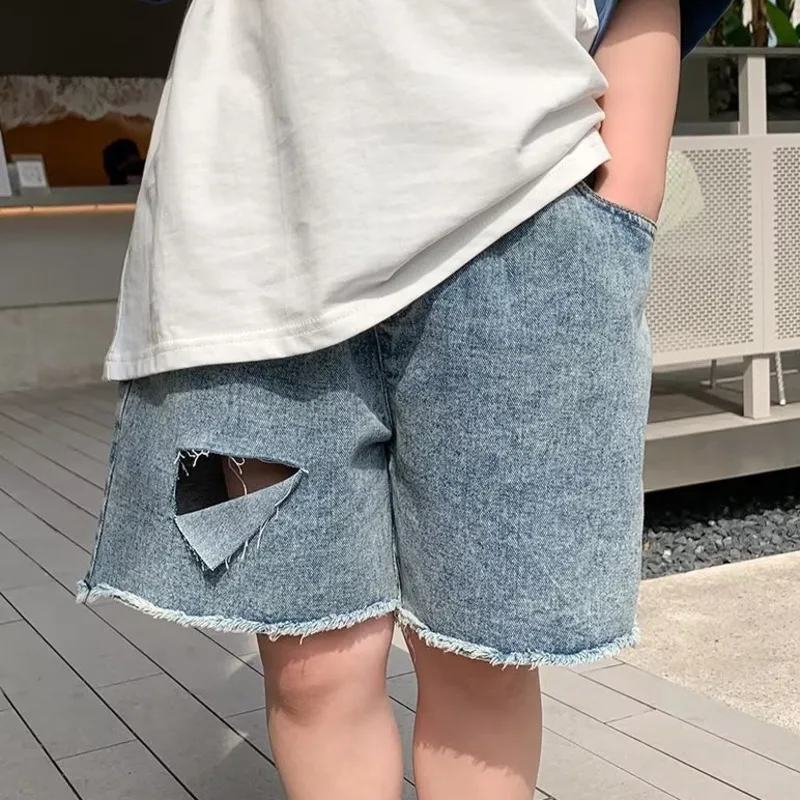 Boys\' summer thin shorts, mid to large children\'s westernized style, boys\' fashionable explosive street denim capris trend