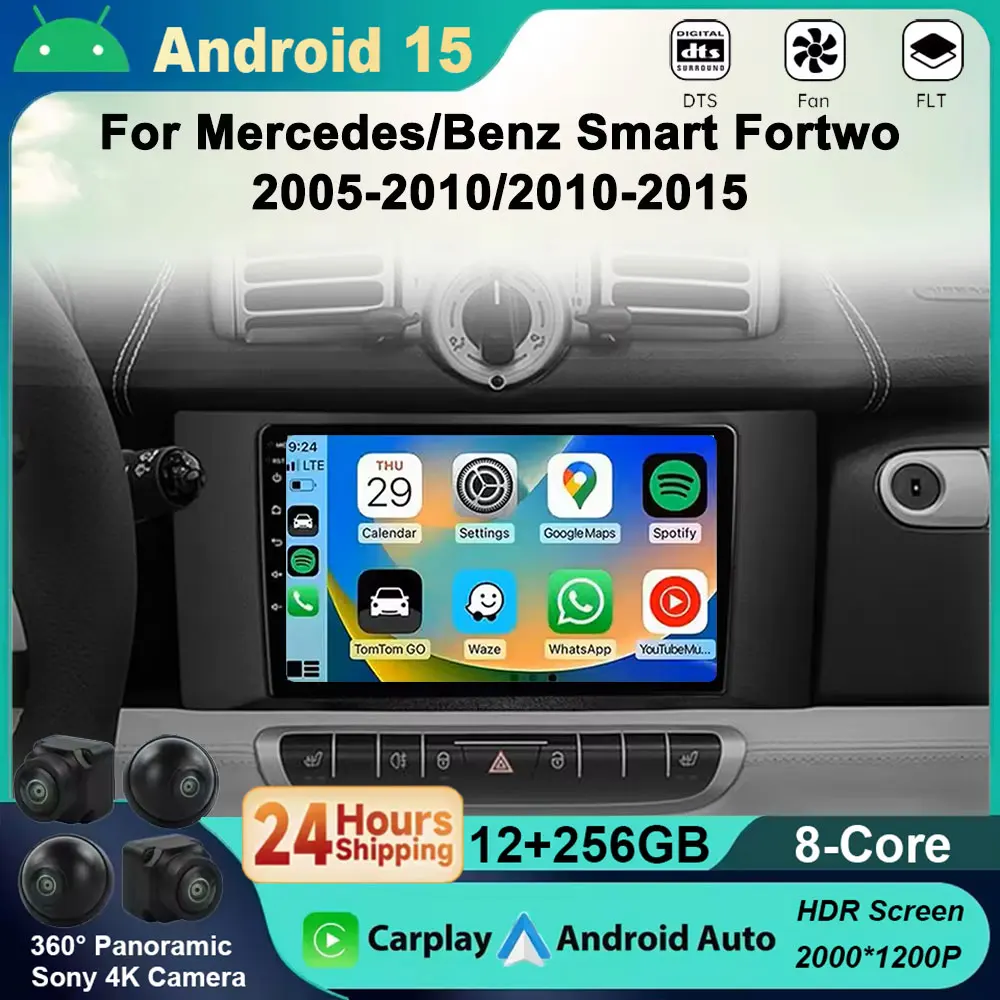 

Автомобильный радиоприемник Android 15 2K QLED CarPlay для Mercedes Benz Smart Fortwo 2005-2015 RDS DSP GPS 4G WIFI BT DSP Интеллектуальные системы