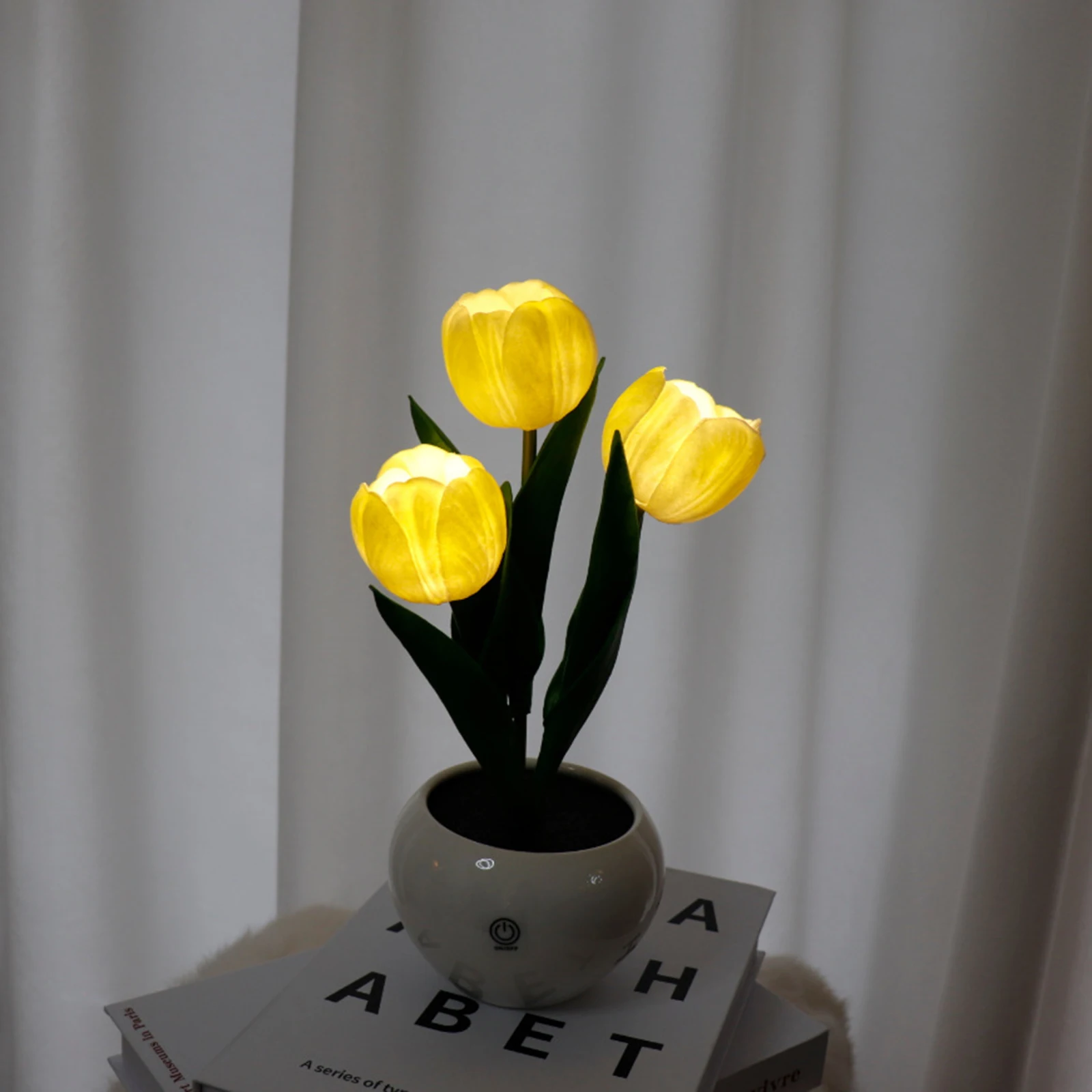 LED Tulip Lamp Night Simulation Flower Lamp Bedside Atmosphere Night Light with Pot Bedroom Night Light For Home Decoration