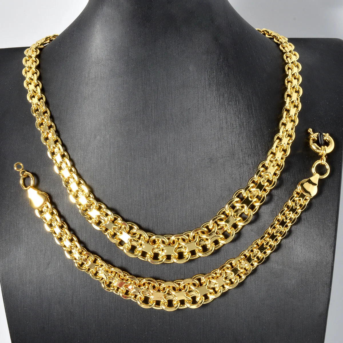 Sunny Luxury 18k Gold Plated Geometry Necklace Bracelet Jewelry Set For Women Men Dubai Copper Chain Jewelry Gift Accessories