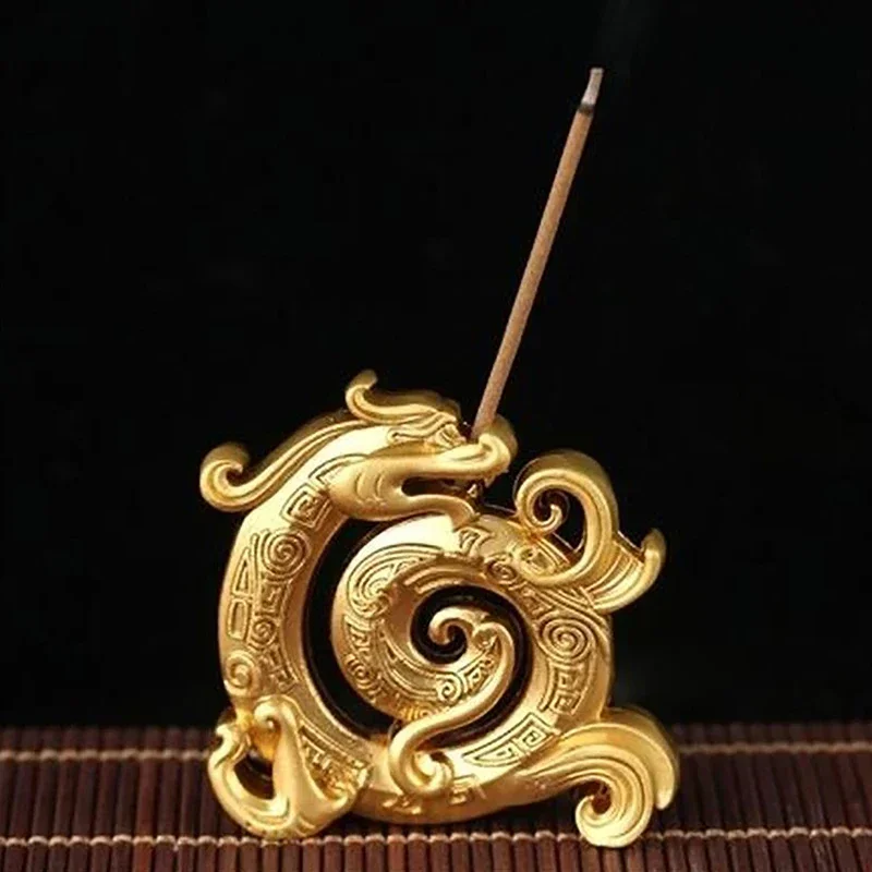 Loong Shape Copper Chinese Dragon Creative Retro Incense Holder Household Indoor Line Incense Burner Home Decor Craft