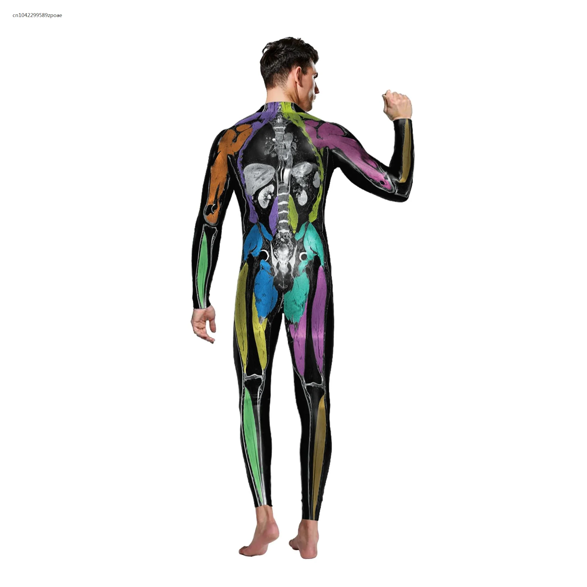 2024 Halloween Carnival 3D Skeleton Printed Cosplay Costume Women Sexy Spandex Slim Tight Zentai Bodysuits Jumpsuits