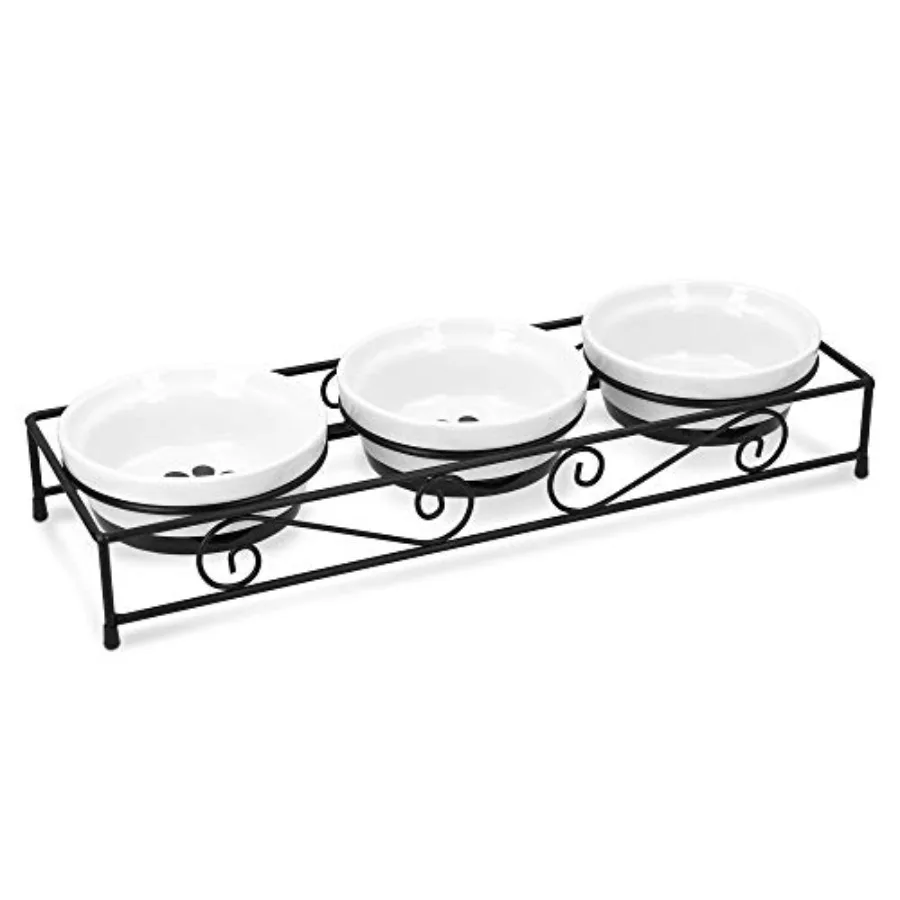 

Ceramic Pet Bowl Set - Small Dogs, Puppies, and Cat Food Bowl with Non-Slip Retro Metal Stand - Dog or Cat Bowls for Indoor Cat