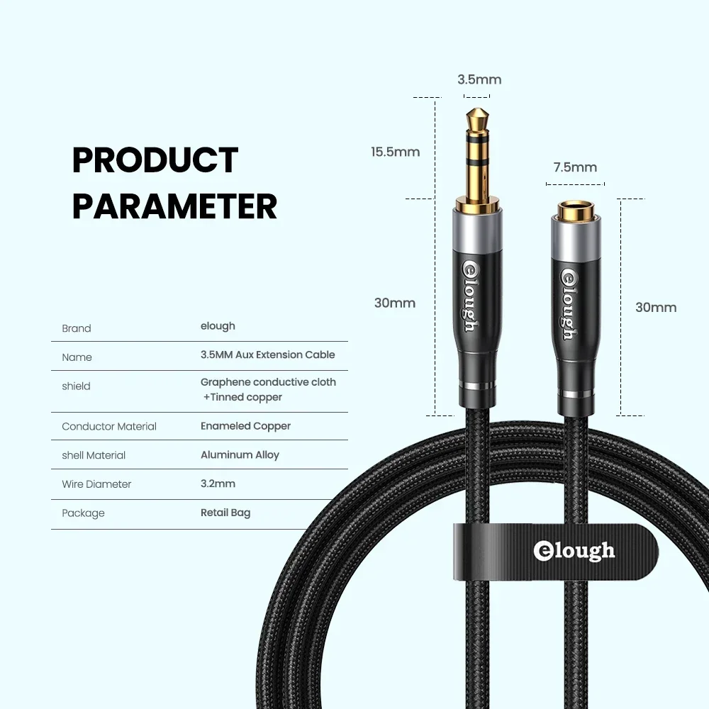 Elough 3.5mm Audio Extension Cable Male to female 3.5mm Jack Aux Cable for Headphones Speaker Extender Cord For iPhone Xiaomi PC