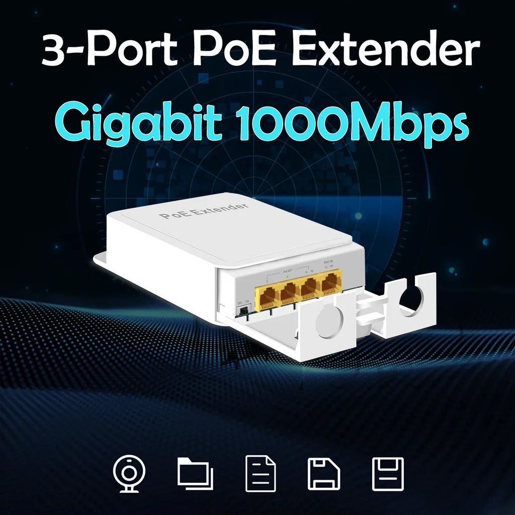 

4 Port POE Extender POE Extender Gigabit Repeater 100/1000Mbps Outdoor Network Card IP55 VLAN 44-57V for POE Camera Wierless AP
