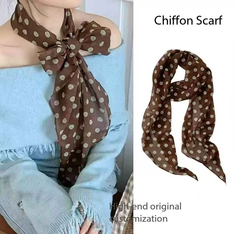 Retro Polka Dot Chiffon Scarf For Women Versatile Versatile Neck Scarf Tied Bag Ribbon Scarf Fashionable Versatile Shawl