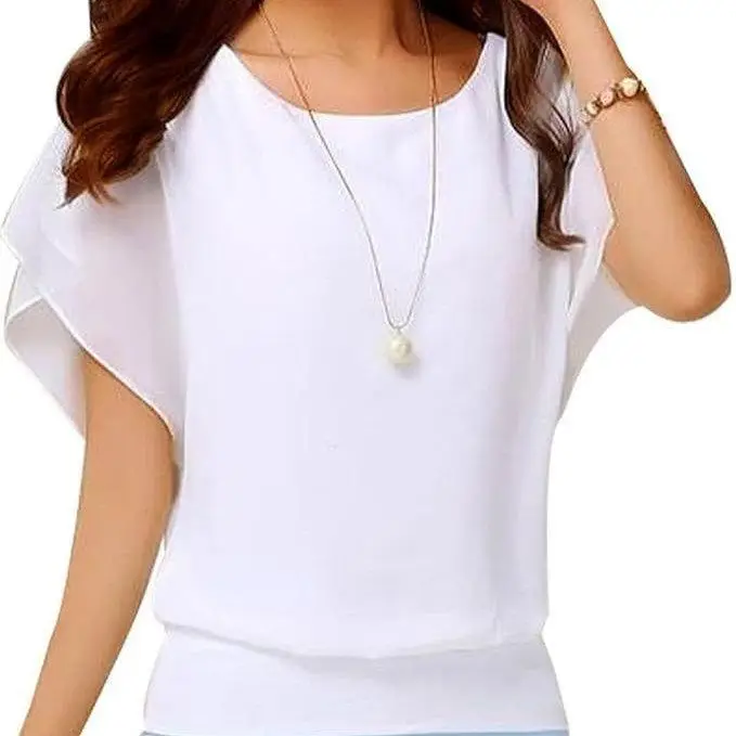 Ele Loose Dames Irts 2024 Lenteseizoen Polyestermix Chiffon Batwing Sve Lichtgewicht Faionable Curvy Top