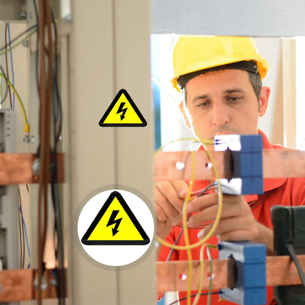 

High Visibility Yellow Triangle High Voltage Warning Stickers Electrical Strong Adhesion Peel Stick For