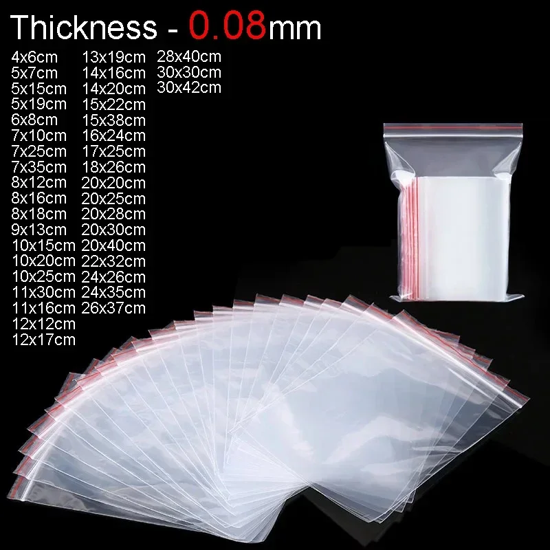 Zip Lock Plastic Bags Reclosable Transparent Jewelry/Food Storage Bag Kitchen Package Bag Thickness 0.08mm 100pcs/lot