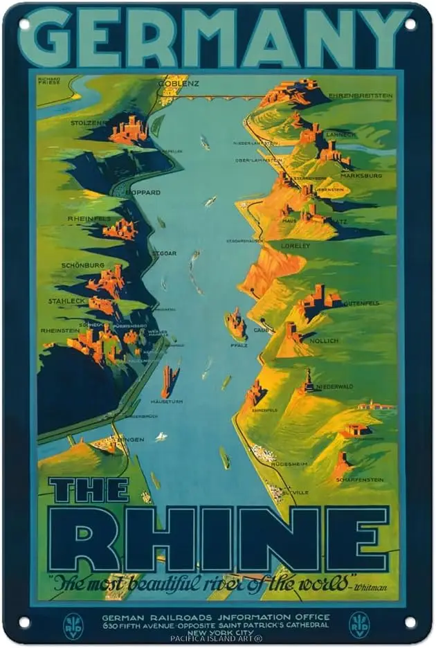 Pacifica Island Art Germany - The Rhine - “The Most Beautiful River of the World” Walt Whitman - Vintage Travel Poster by Richar