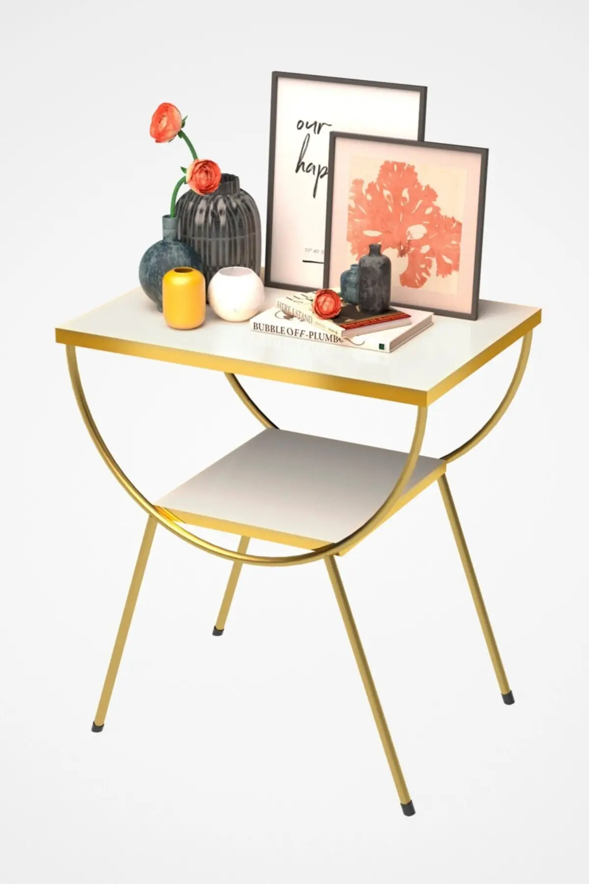 Seite Kaffee Tisch Nachttisch Metall Kappe Gold Weiß