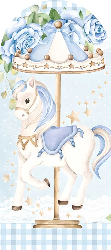 Mehofond كاروسيل قوس خلفية يغطي حفلة عيد ميلاد الطفل الوردي الأزرق لاستحمام الطفل 2-الجانب دُولابٌ دَوّار ديكور كيارا الخلفية