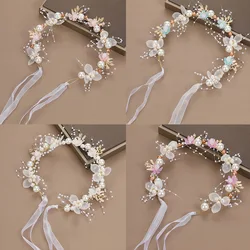 Wedding Pearl Flower Headband Bridal Headdress Wedding Crown Fashion Wreath Bracelet Band Tiaras Crystal Headpiece Hair Jewelrys