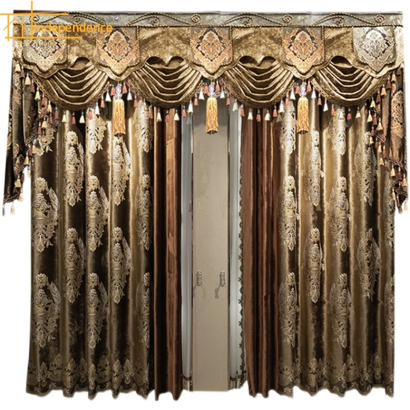 Cortinas opacas gruesas de estilo europeo para sala de estar, dormitorio, Villa, acabado, costura Jacquard de terciopelo de alta gama, novedad de 2024