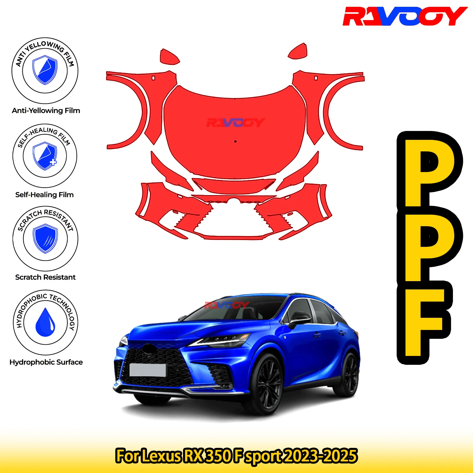 

Для Lexus RX 350 F sport 2023-2025 глянцевая матовая черная предварительно вырезанная передняя PPF комплект защитная пленка для краски