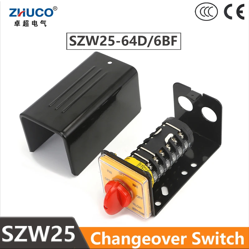 

ZHUCO SZW25-64D/6BF 25A 6 Poles 24 Screw 8 Position Milling Machine Universal Changeover Cam Switch With Protection Iron Shell