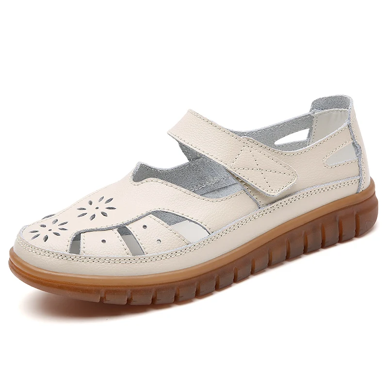 Summer Big Sizes Casual Hollow antiskid Breathable Genuine Leather Sandals Shoes For Women