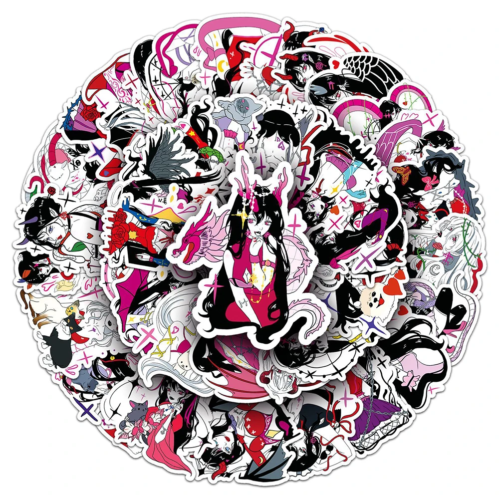 10/30/50pcs Gothic Anime Demon Girl Stickers Cartoon Decals DIY Stationery Helmet Luggage Aesthetic Graffiti Sticker Wholesale