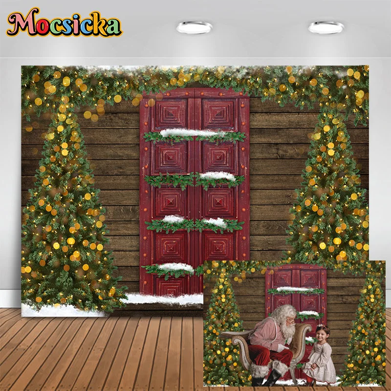 

Mocsicka Photography Background Winter Christmas Xmas Tree Wooden Door Decor Backdrop Cute Kid Birthday Family Photo Banner