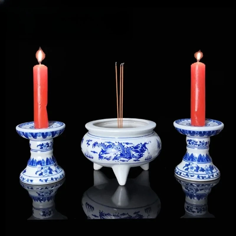 Jingdezhen Ceramic Incense Burner Blue and white porcelain candle stand Offering ornaments in front of Buddha