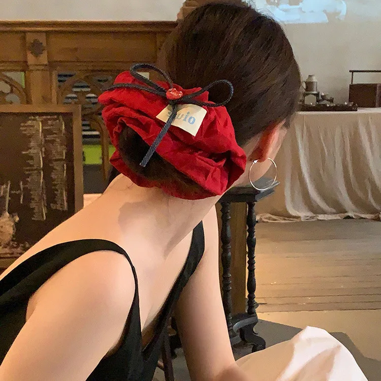 Tomato Red Scrunchie Korean Style Premium Soft Elastic Hair Tie Lazy Casual for Women Daily Ponytail Updo