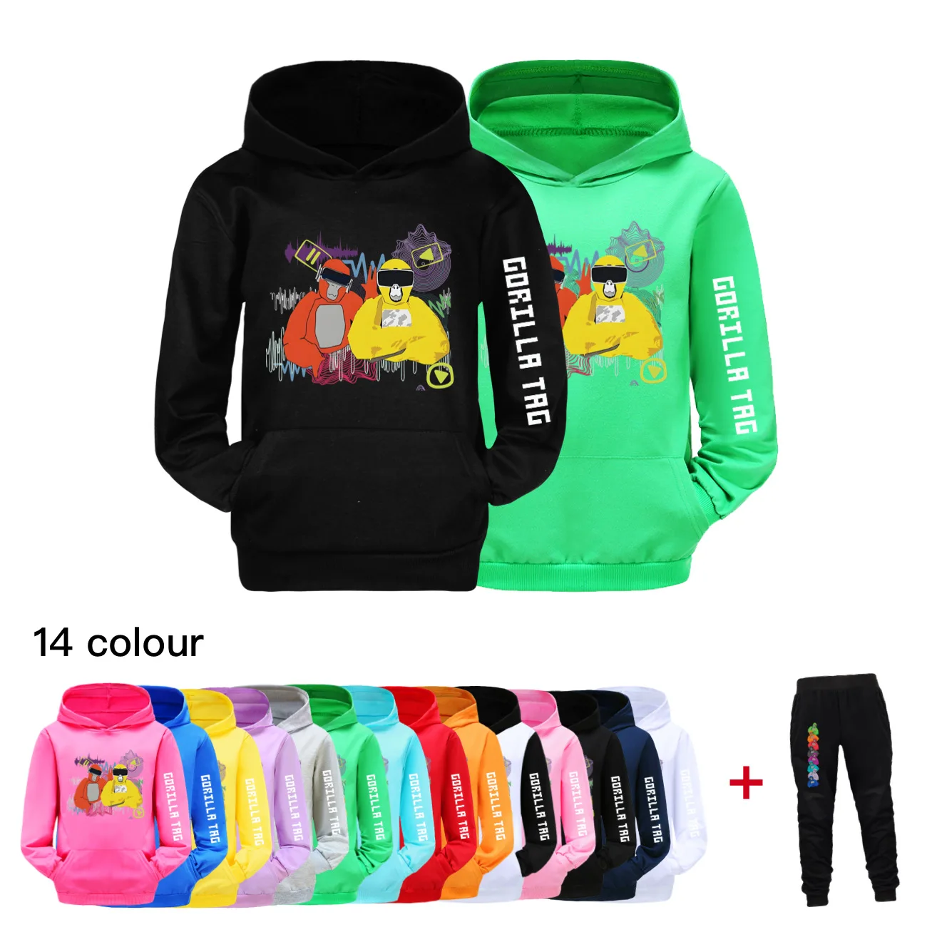 

Cartoon Gorilla Tag Hoodie Set for Boys Fall Hoody Sweatshirts Pants 2pcs Sets Kids VR Game Monkey Clothes Toddler Girls Outfits