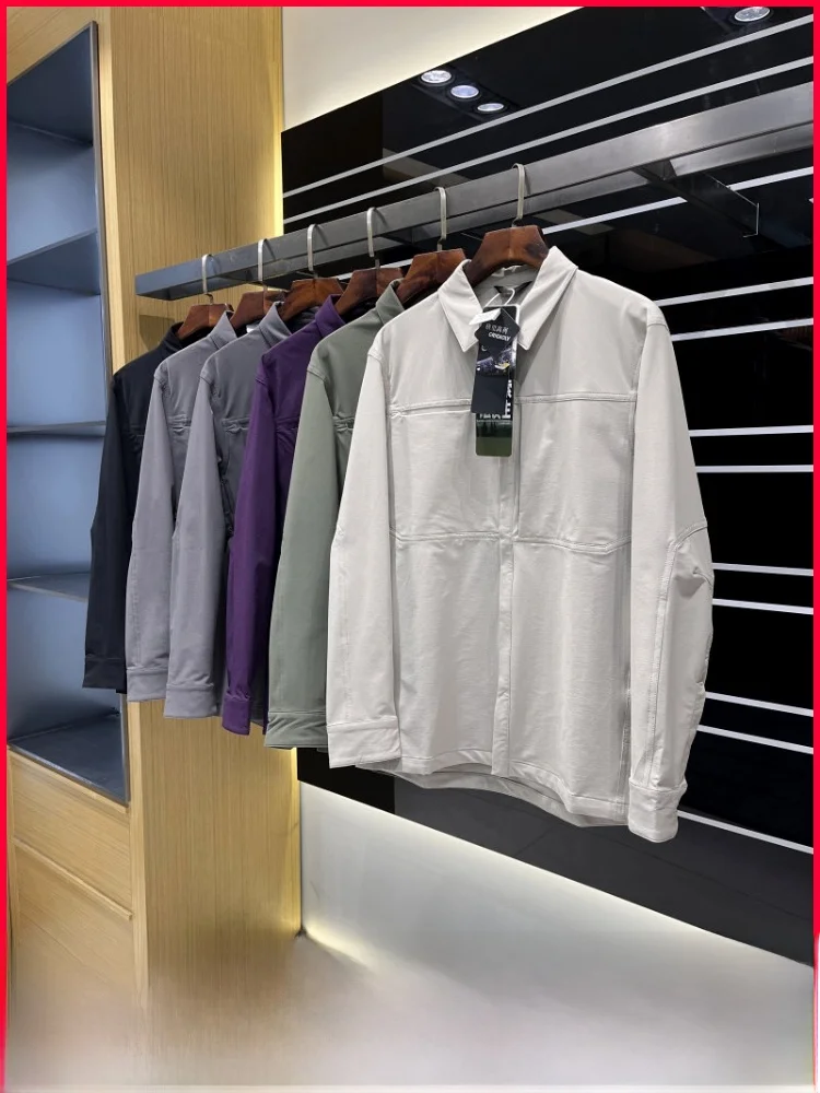 

Уличный функциональный легкий водонепроницаемый Qui Dry Long Sve Elastic Casual irt Men's Faion Urban Sle Zipper Stan...