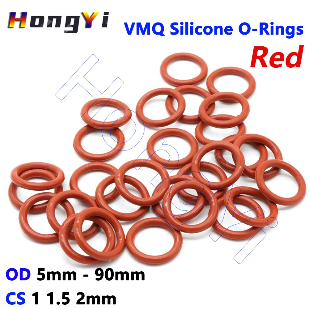 10Pcs CS 1 1.5 2mm VMQ Silicone O-Ring Gasket Red Sealing Washer OD 5mm - 90mm Waterproof and Insulated