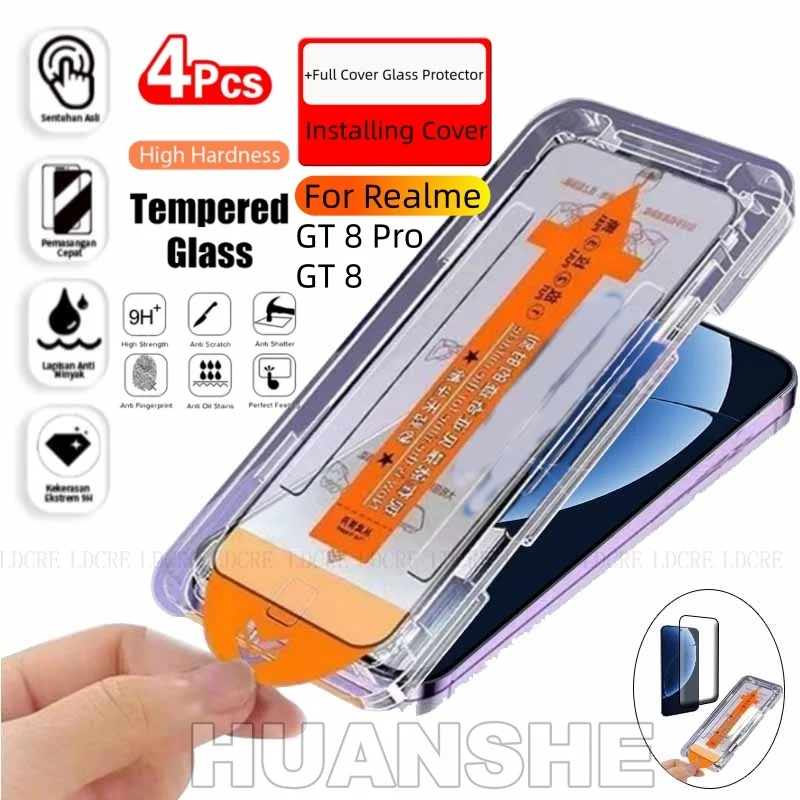 

3-4Pcs Dust Free Full Cover Glue Tempered Glass Screen Protector for OPPO Realme GT 8 Pro/GT 8