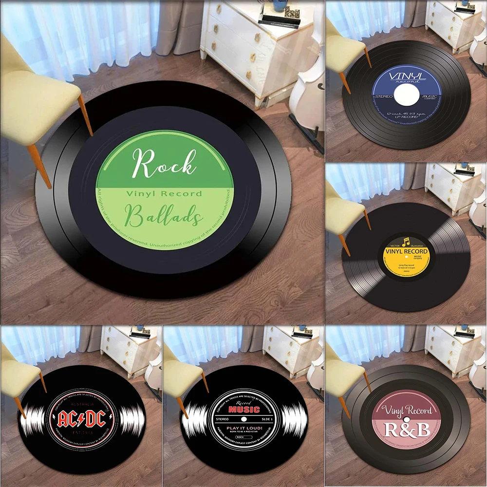 Retro record music pattern round carpet living room bedroom seat cushion home decoration bathroom non-slip floor mat