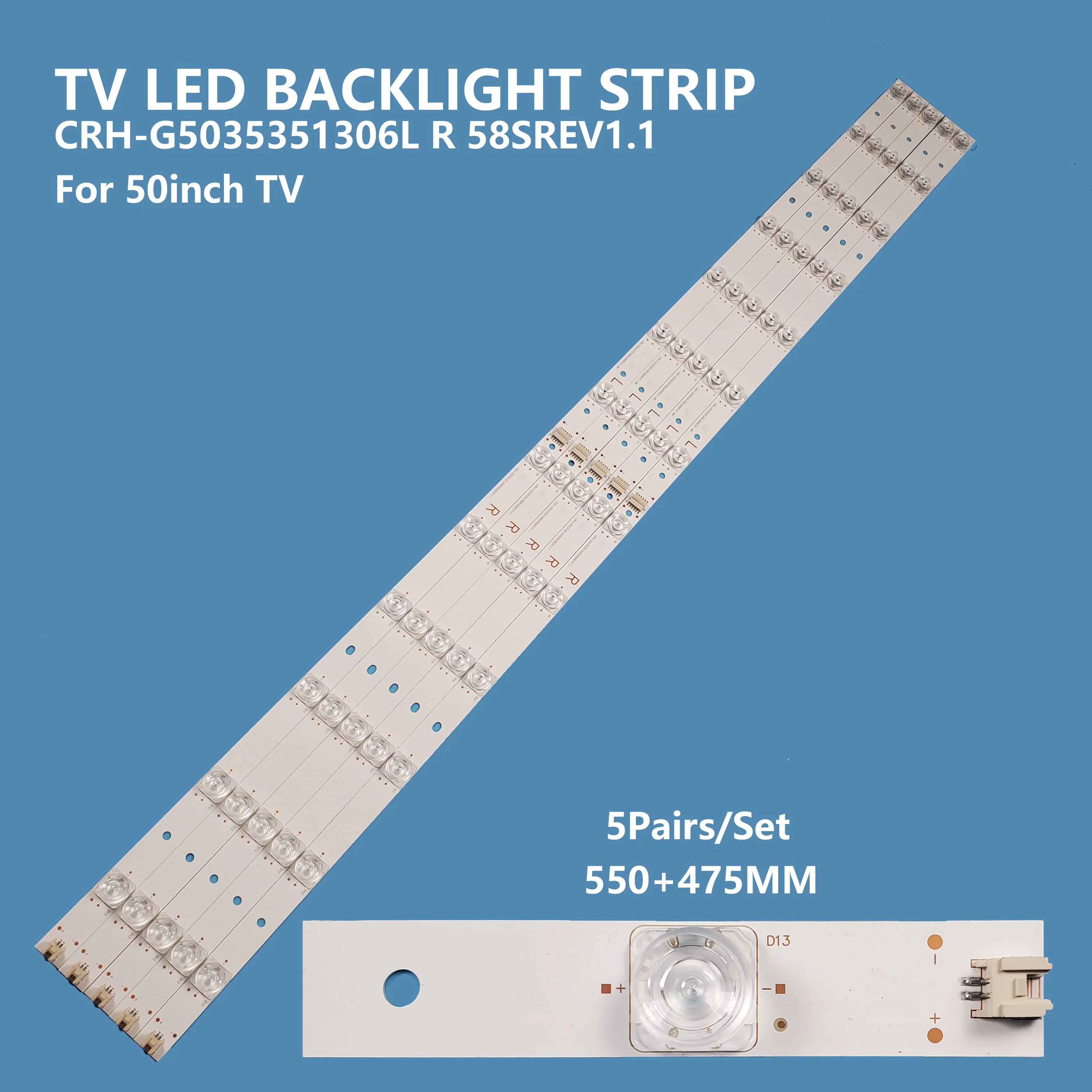 

10Pcs/set New Smart TV LED Backlight Strip CRH-G5035351306L R 58SREV1.1 Light Bar for 50inch tv Accessories Repair