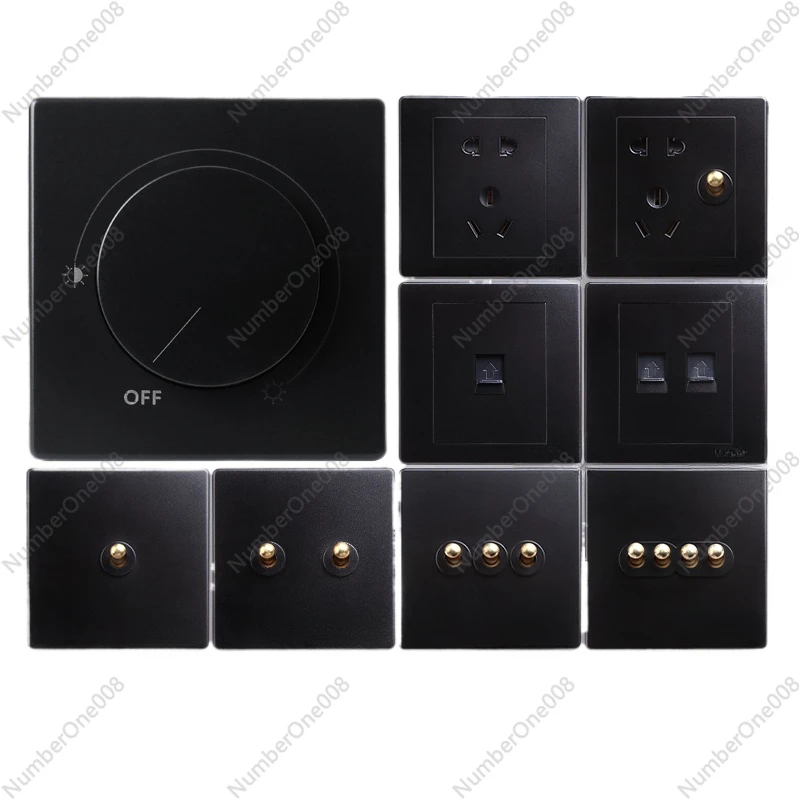 Stepless Dimmer Switch Panel Black One-knob Dimmer Switch Type 86 Light Brightness Adjuster